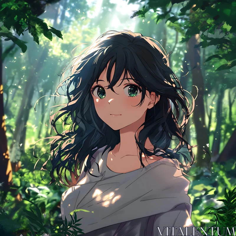 Serene Anime Girl in Nature AI Image