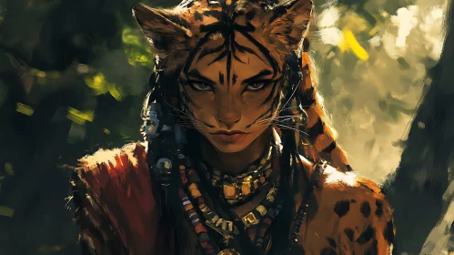 Enigmatic Tigress Woman Illustration