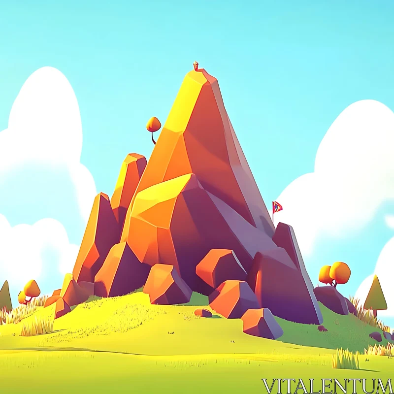 Geometric Mountain Scene with Blue Sky AI Image