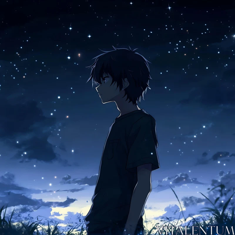 Anime Boy Under Starry Night Sky AI Image