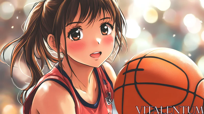 AI ART Sporty Anime Girl with Basketball