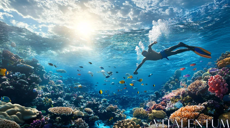 Snorkeler Exploring a Colorful Coral Reef AI Image