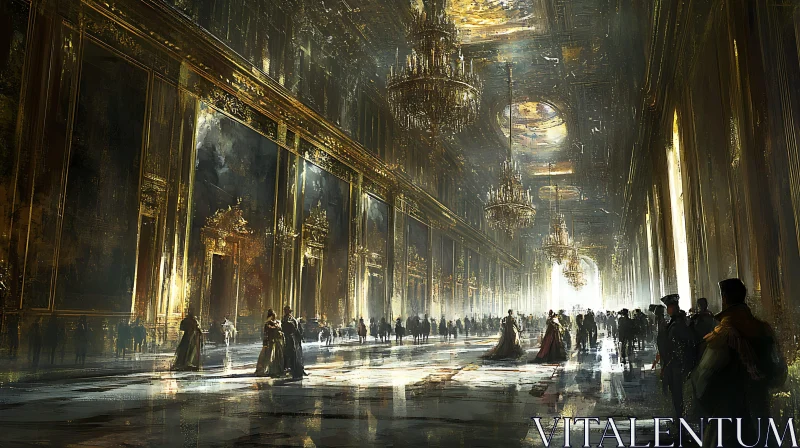 AI ART Gilded Hallway with People