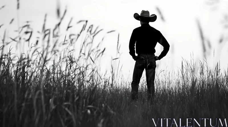 Lone Cowboy in a Field AI Image