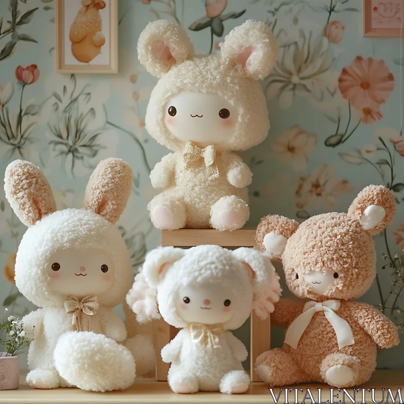 Pastel Bunny Dolls Still Life AI Image