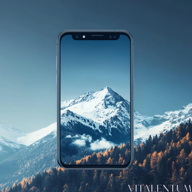 Snowy Peaks on Mobile Screen AI Image