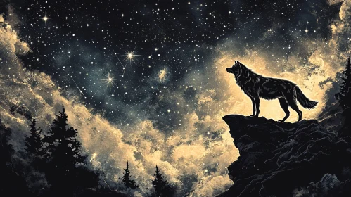 Lone Wolf at Night