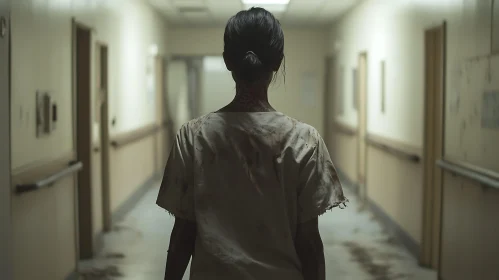 Woman Walking in Hospital Hallway