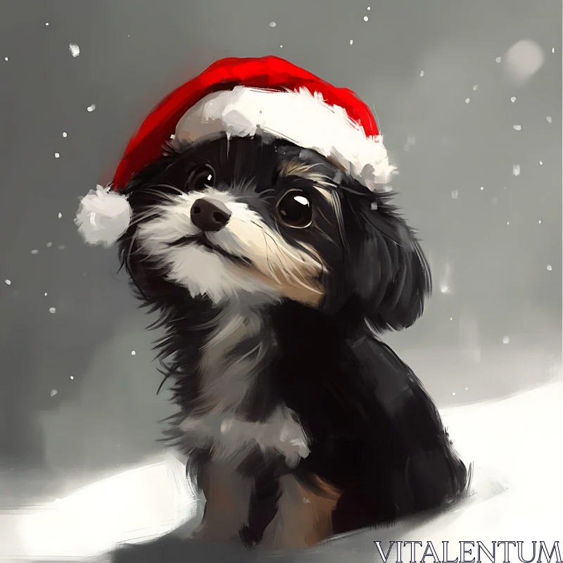 Cute Christmas Puppy in Snow AI Image