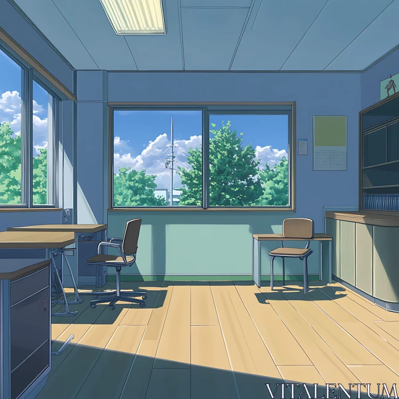 Tranquil Anime Classroom Scene AI Image