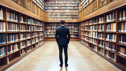 Man in Library: A Moment of Reflection