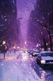 Winter Night Cityscape Painting