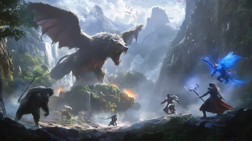 Fantasy Battle Scene with Winged Beast