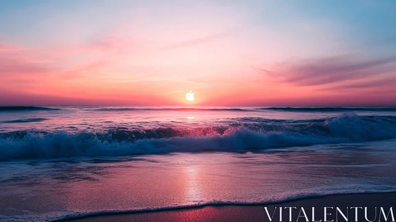 AI ART Ocean Sunset with Pink Sky