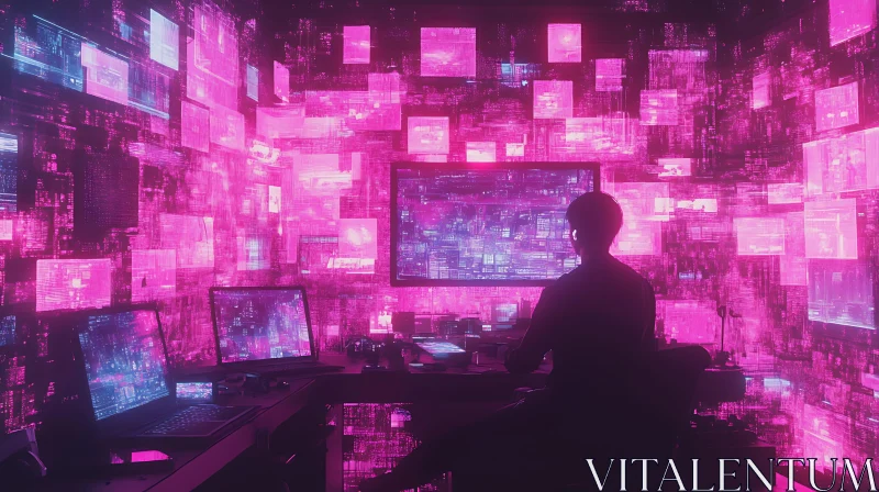 Pink Neon Tech Room AI Image