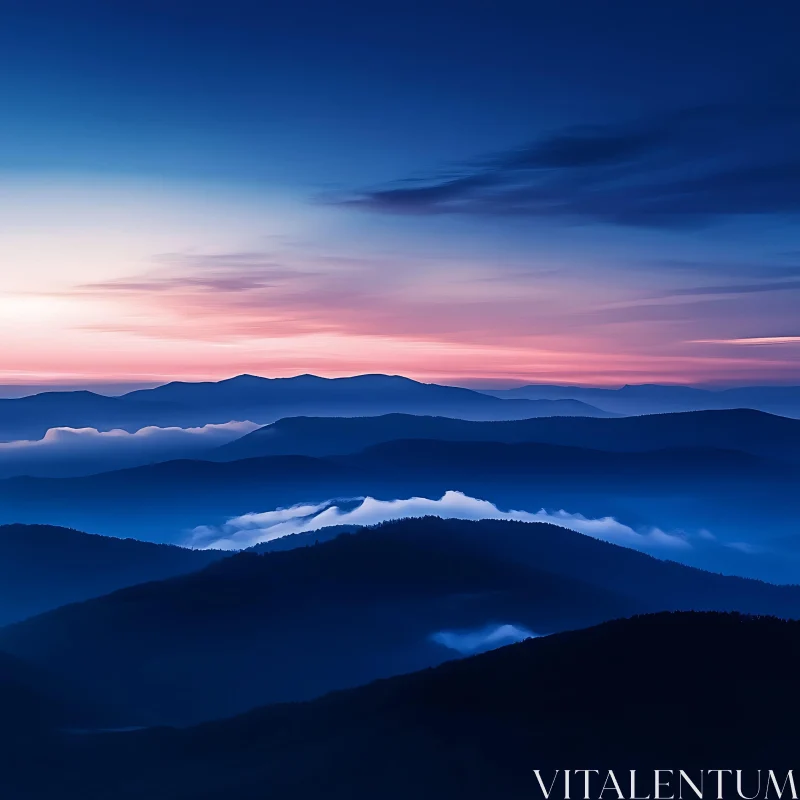 Blue Mountains and Pink Sky AI Image