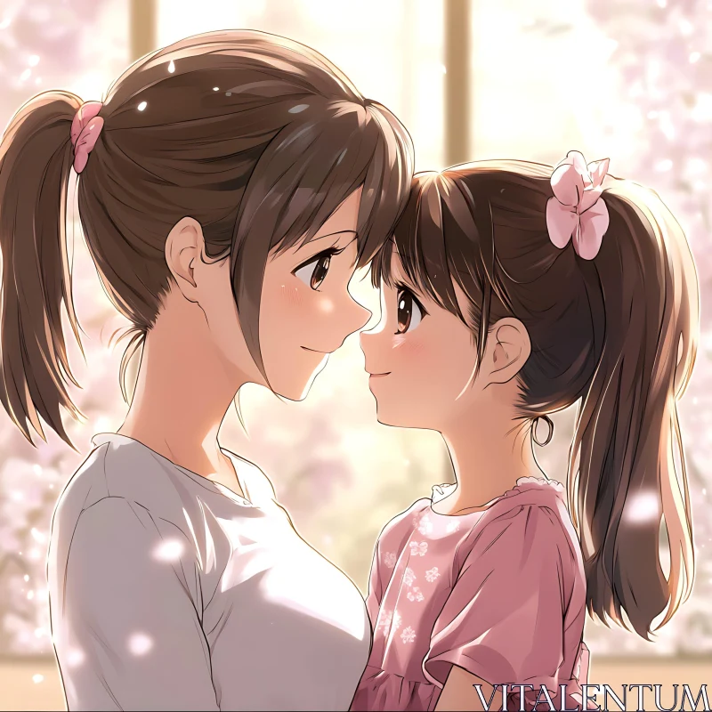 Affectionate Anime Moment Between Two Sisters AI Image