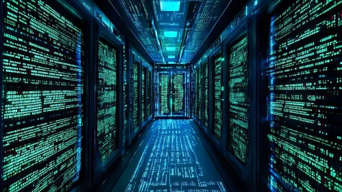Illuminated Server Room Data Flow