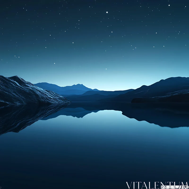 Night Lake Mountain Reflection Landscape AI Image