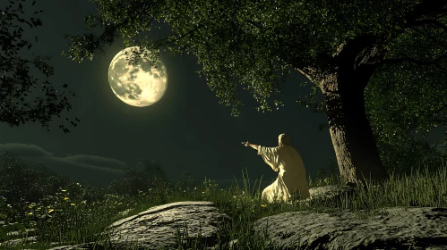 Night Scene with Figure under Moonlight