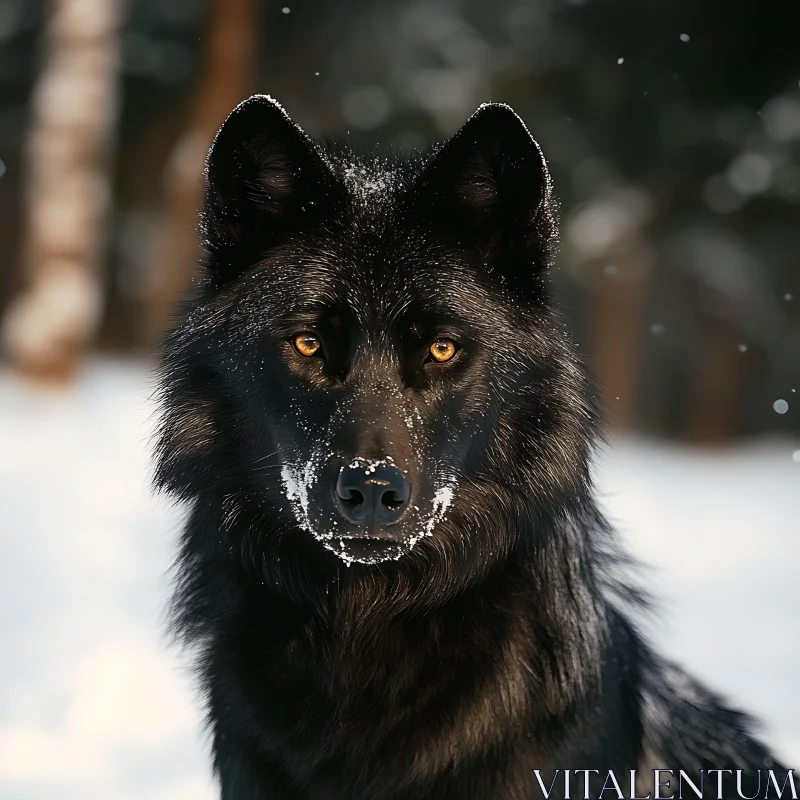 AI ART Winter's Shadow: A Black Wolf Portrait