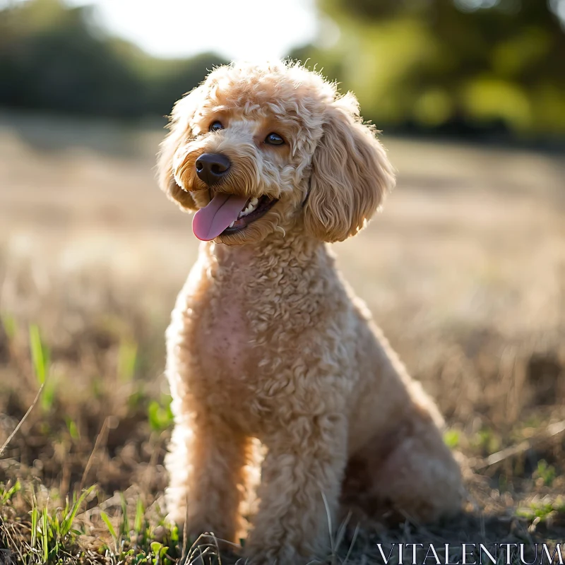 Happy Poodle in Dry Grass AI Image