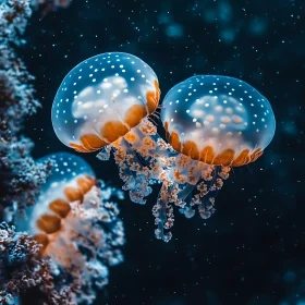 Floating Jellyfish in Dark Water