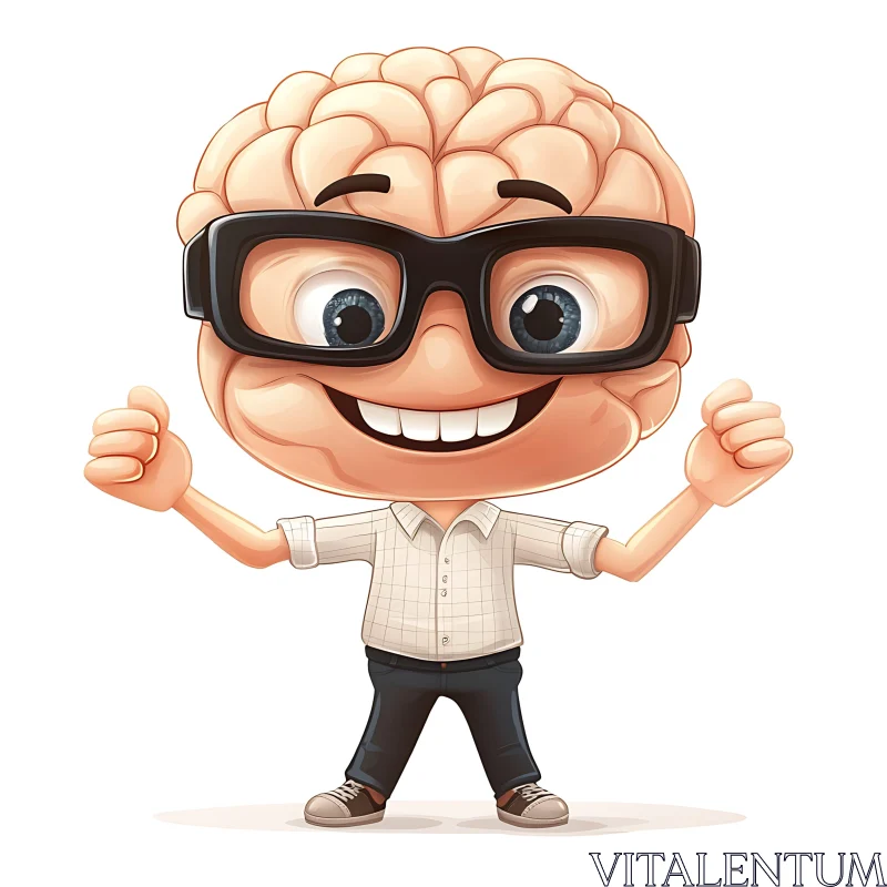 Cartoon Brain with Glasses Thumbs Up AI Image