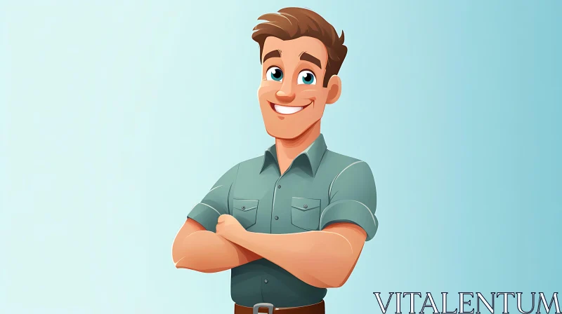 AI ART Smiling Man with Crossed Arms Cartoon