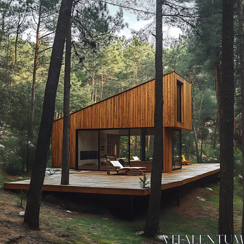 Contemporary Forest Cabin with Wooden Exterior AI Image