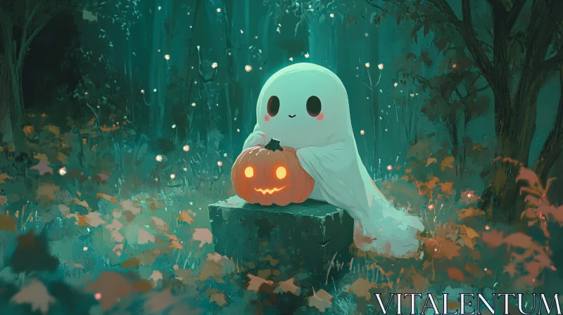 AI ART Charming Halloween Scene in Mysterious Woodland