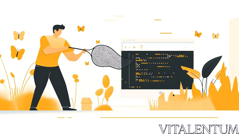 Code Debugging Concept with Butterflies AI Image