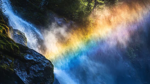 Waterfall and Rainbow in Forest