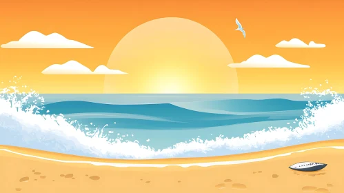 Coastal Sunset with Waves
