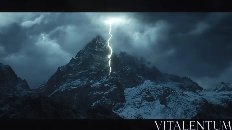 AI ART Mountain Peak Illuminated by Lightning