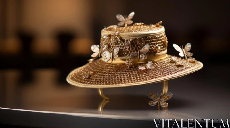 Exquisite Gold Hat with Delicate Butterfly Detailing | Rococo-inspired Design AI Image