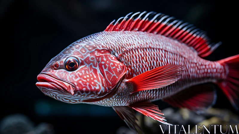 Exquisite Red and White Fish in Dark Aquarium AI Image