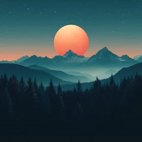 Mountain Sunset Forest Landscape