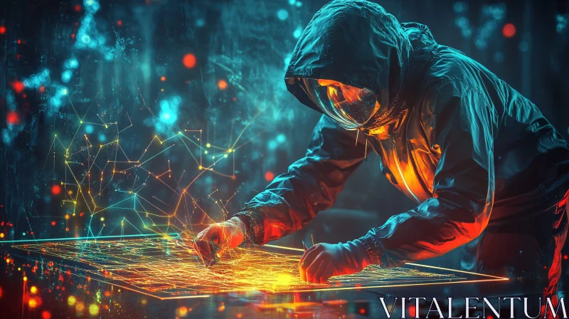 AI ART Hooded Figure Coding in the Digital Realm