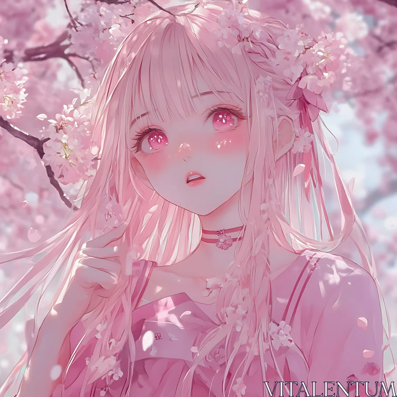 Cherry Blossom Anime Portrait AI Image