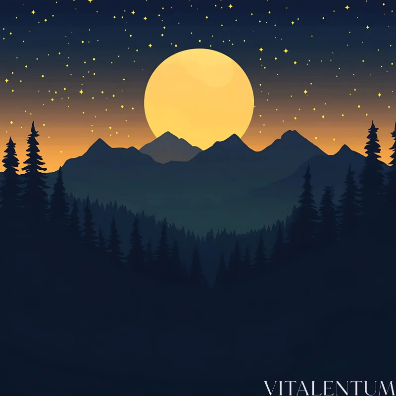 Nightscape with Moon and Mountains AI Image