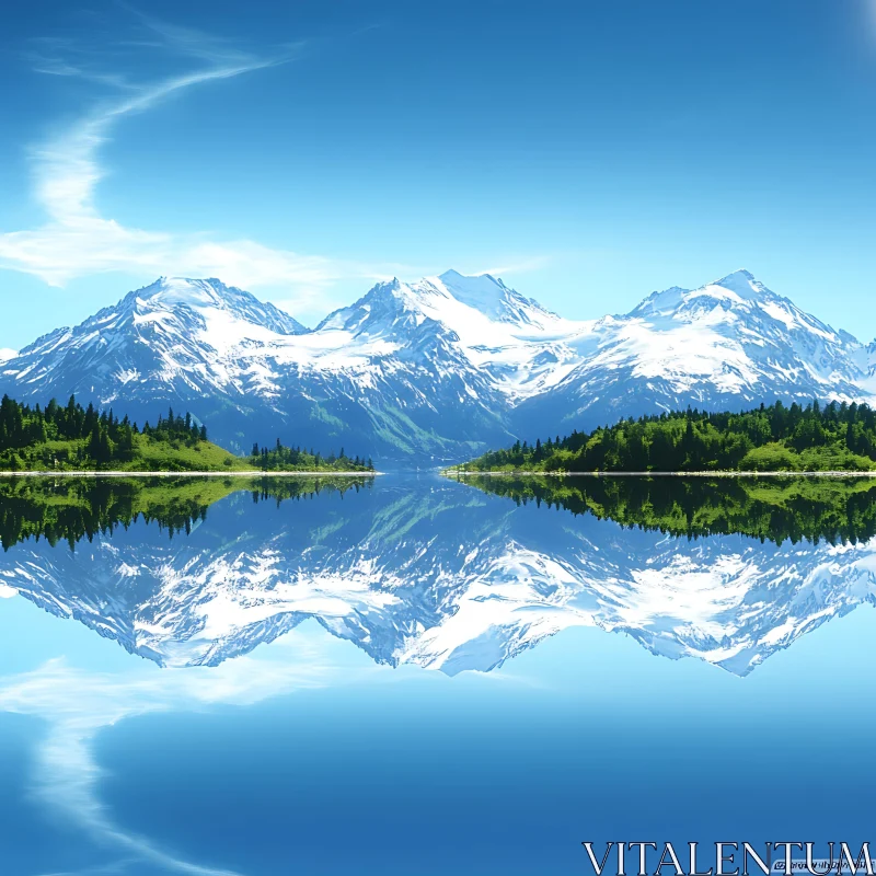 AI ART Snowy Peaks Mirrored in Lake's Calm Waters