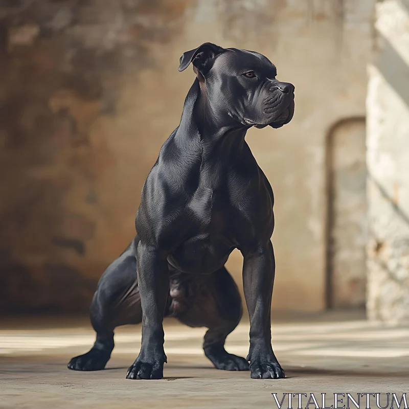 Majestic Black Dog Showcasing Strength Indoors AI Image