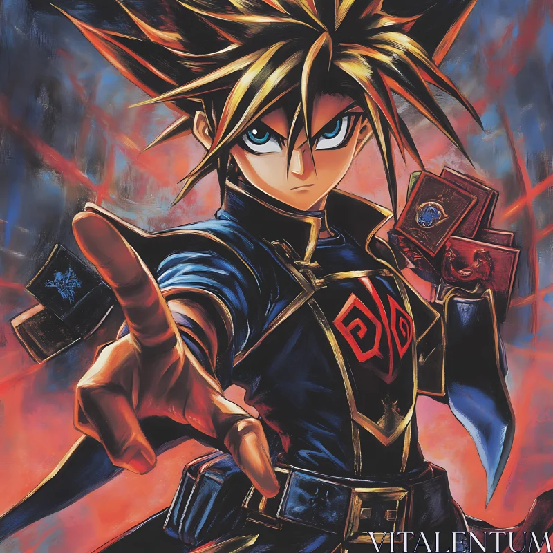 AI ART Epic Anime Duelist with Cards