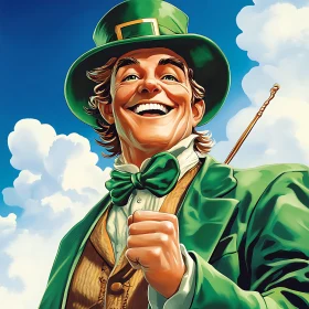 Smiling Leprechaun in Green Suit