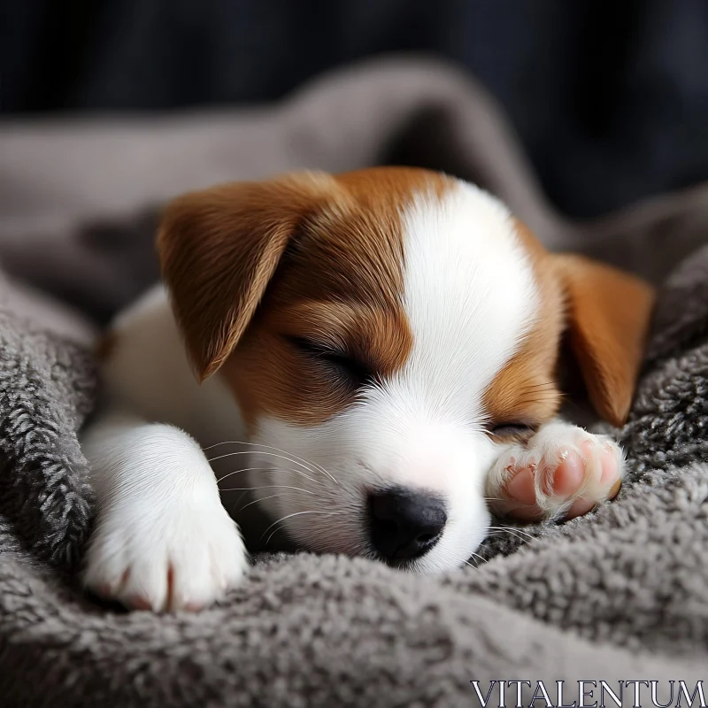 Serene Sleeping Puppy in Cozy Blanket AI Image