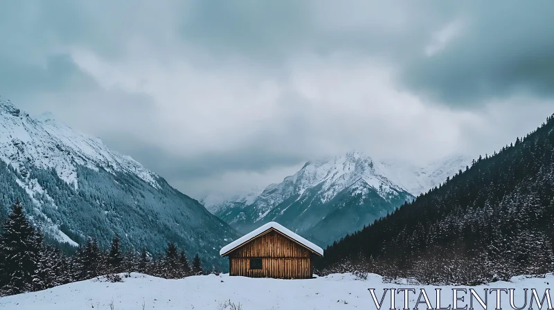 Secluded Cabin in Winter Wonderland AI Image