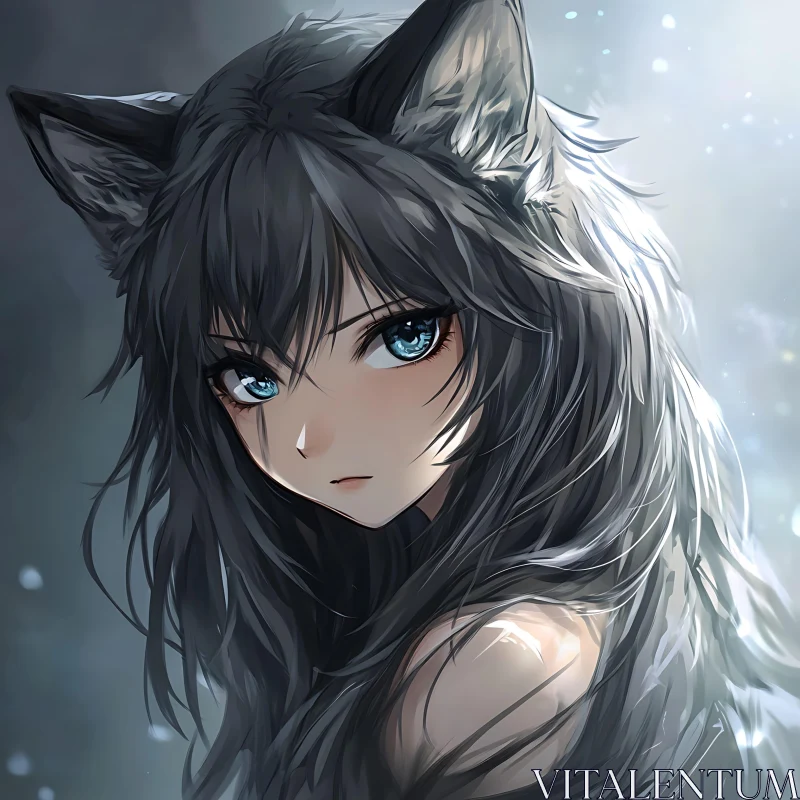 Fantasy Anime Girl with Blue Eyes AI Image