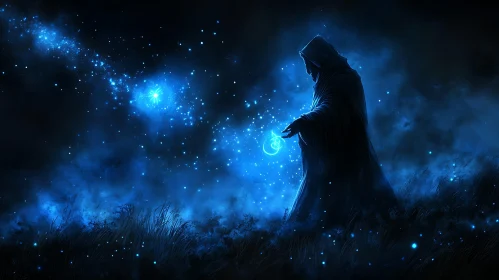 Enchanting Night Scene with Wizard and Magic