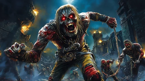 Bloodied Zombie Attack in Ruined City
